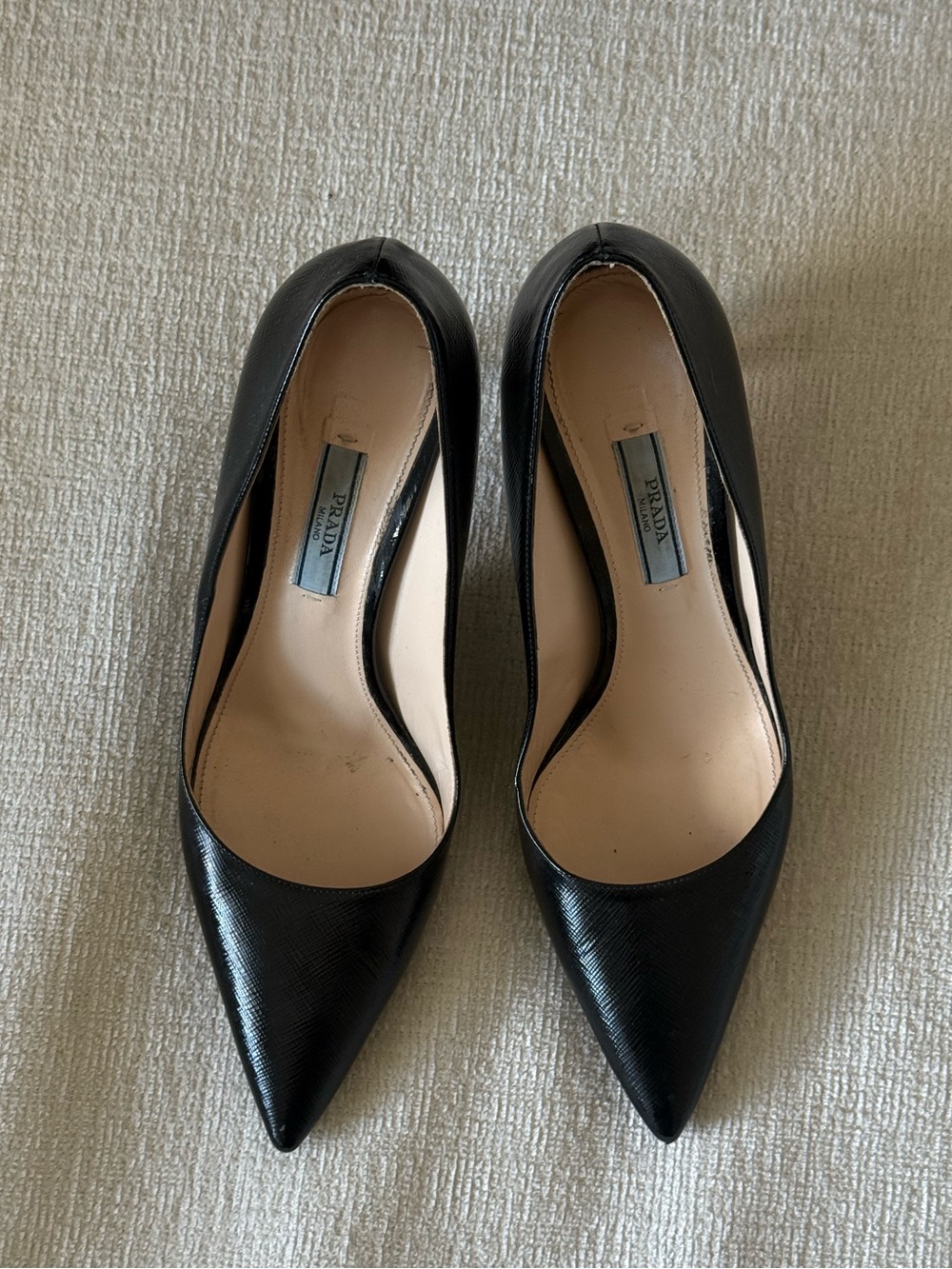 Prada Black Pointed Saffiano Leather Pumps